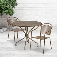 Flash Furniture CO-35RD-03CHR2-GD-GG 35.25" Round Table Set with 2 Round Back Chairs in Gold